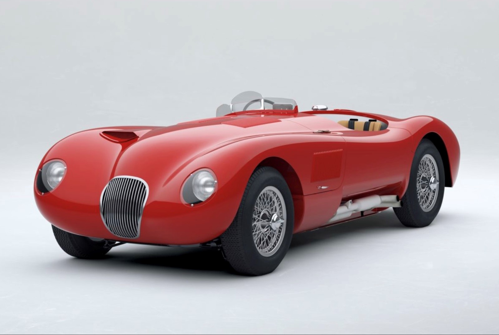 Jaguar®  C-Type®  Continuation (2021) met een 3,4-liter zescilinder lijnmotor met drie dubbele Weber 40DCO3-carburateurs, een vermogen van 162 kW (220 pk) en natuurlijk schijfremmen.